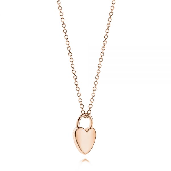 14k Rose Gold 14k Rose Gold Engravable Heart Lock Pendant - Flat View - 106154