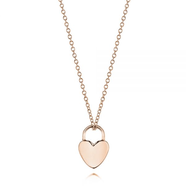 18k Rose Gold 18k Rose Gold Engravable Heart Lock Pendant - Three-Quarter View -  106154