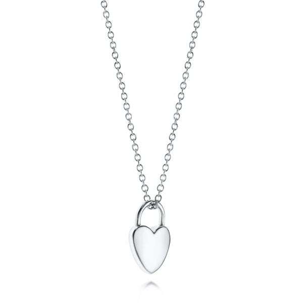  Platinum Platinum Engravable Heart Lock Pendant - Flat View -  106154