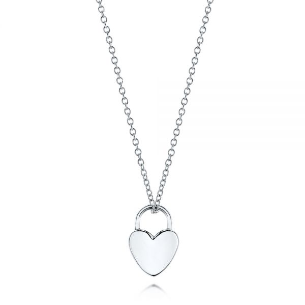 18k White Gold 18k White Gold Engravable Heart Lock Pendant - Three-Quarter View -  106154