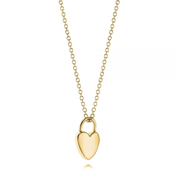 18k Yellow Gold 18k Yellow Gold Engravable Heart Lock Pendant - Flat View -  106154