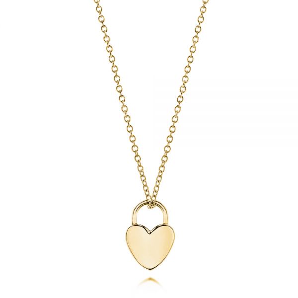 14k Yellow Gold 14k Yellow Gold Engravable Heart Lock Pendant - Three-Quarter View - 106154