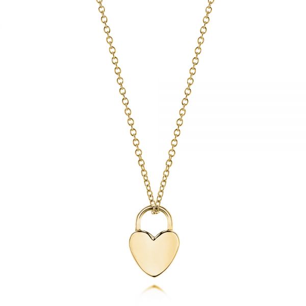 14k Yellow Gold 14k Yellow Gold Engravable Heart Lock Pendant - Three-Quarter View -  106154