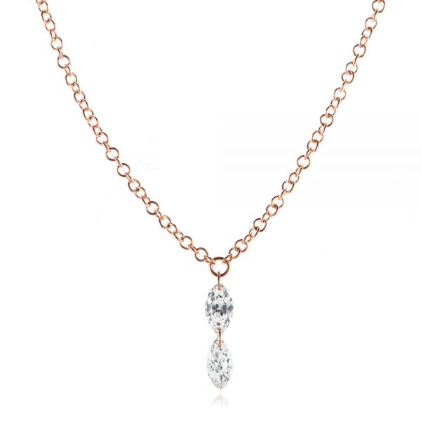 18k Rose Gold 18k Rose Gold Floating Marquise Diamond Necklace - Three-Quarter View -  106994