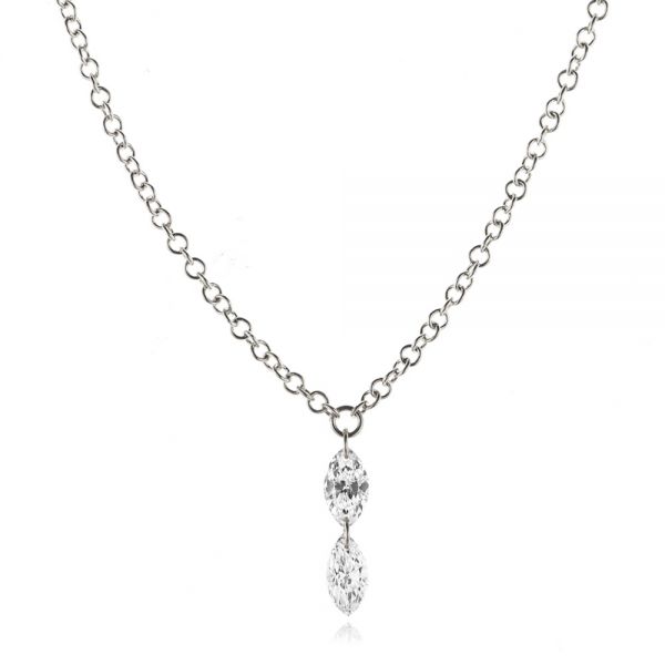 18k White Gold 18k White Gold Floating Marquise Diamond Necklace - Three-Quarter View -  106994