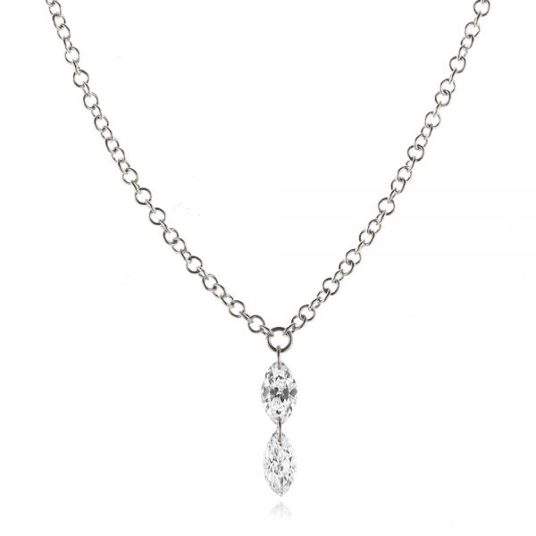  Platinum Platinum Floating Marquise Diamond Necklace - Three-Quarter View -  106994