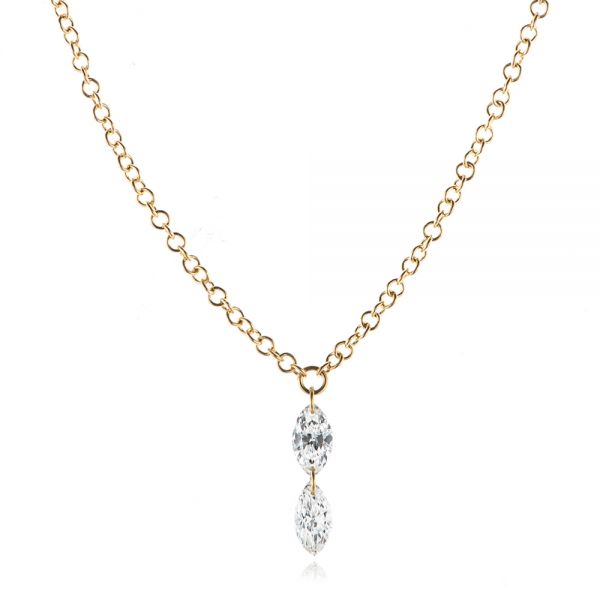 18k Yellow Gold 18k Yellow Gold Floating Marquise Diamond Necklace - Three-Quarter View -  106994