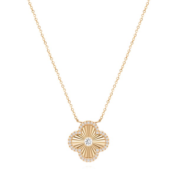 18k Rose Gold Fluted Clover Bezel Diamond Necklace