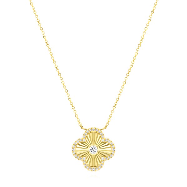 Fluted Clover Bezel Diamond Necklace - Image