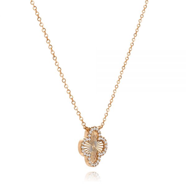 14k Rose Gold 14k Rose Gold Fluted Clover Diamond Necklace - Flat View - 107760