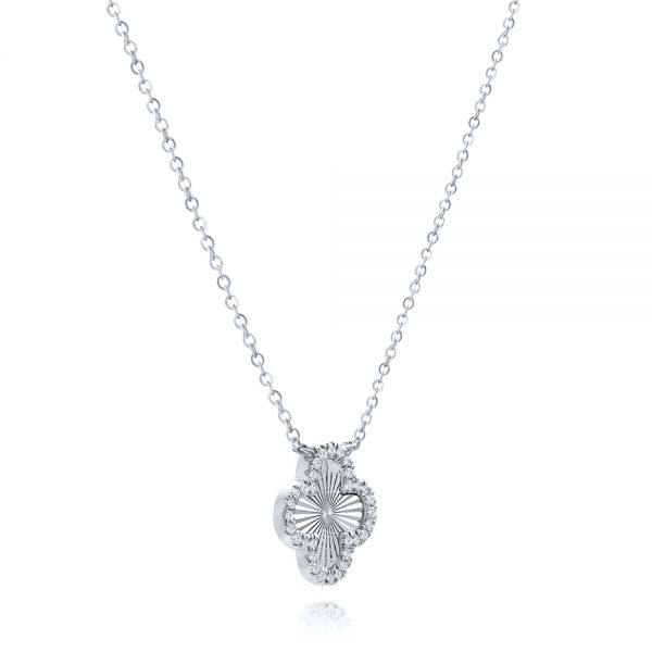 14k White Gold 14k White Gold Fluted Clover Diamond Necklace - Flat View - 107760