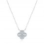 14k White Gold 14k White Gold Fluted Clover Diamond Necklace - Three-Quarter View -  107760 - Thumbnail