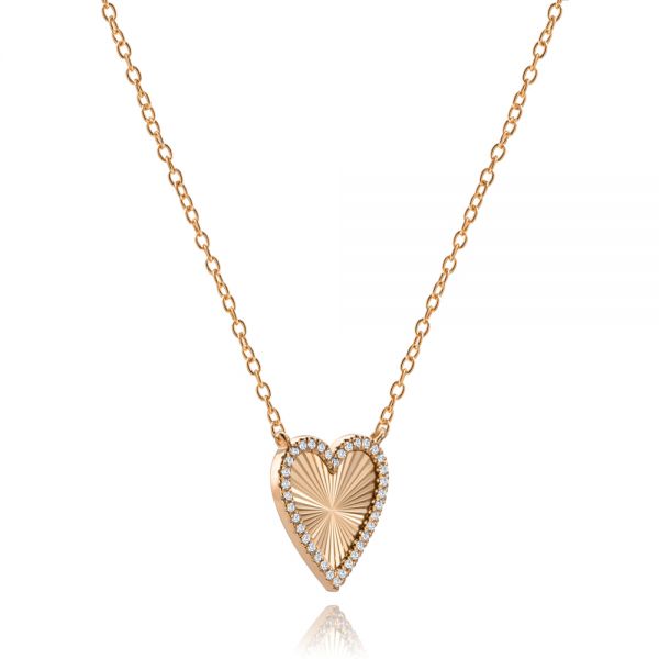 18k Rose Gold 18k Rose Gold Fluted Heart Diamond Necklace - Flat View - 107762