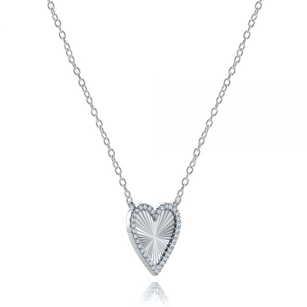 18k White Gold 18k White Gold Fluted Heart Diamond Necklace - Flat View - 107762