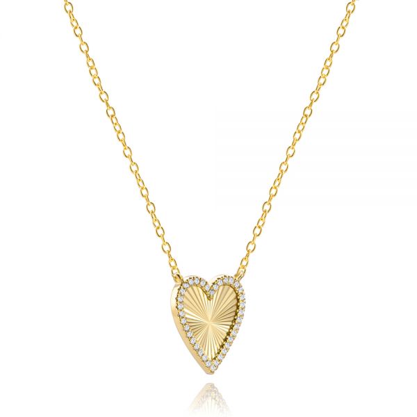 14k Yellow Gold Fluted Heart Diamond Necklace - Flat View - 107762
