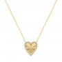 14k Yellow Gold Fluted Heart Diamond Necklace - Three-Quarter View -  107762 - Thumbnail