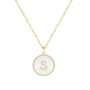 14k Yellow Gold Fluted Mop Disc Diamond Initial Necklace - Letter S - Three-Quarter View -  107961 - Thumbnail