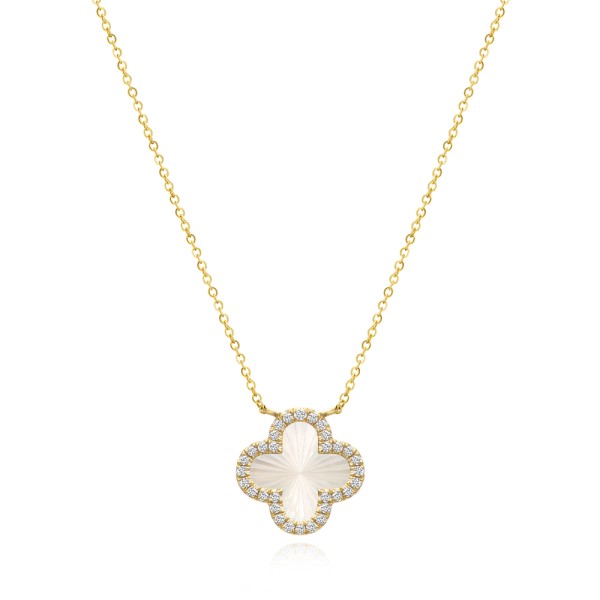 Fluted Mother of Pearl Clover Diamond Necklace - Image