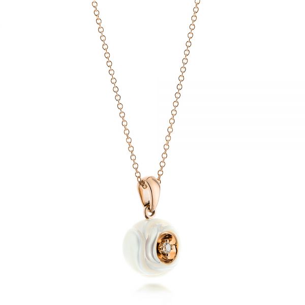 18k Rose Gold 18k Rose Gold Fresh Carved White Pearl Pendant - Flat View -  103253