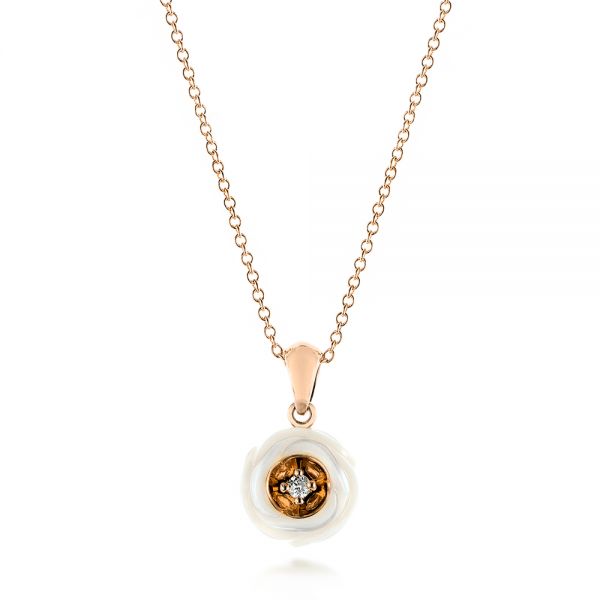 14k Rose Gold 14k Rose Gold Fresh Carved White Pearl Pendant - Three-Quarter View -  103253