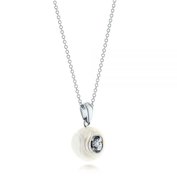 Platinum Platinum Fresh Carved White Pearl Pendant - Flat View - 103253