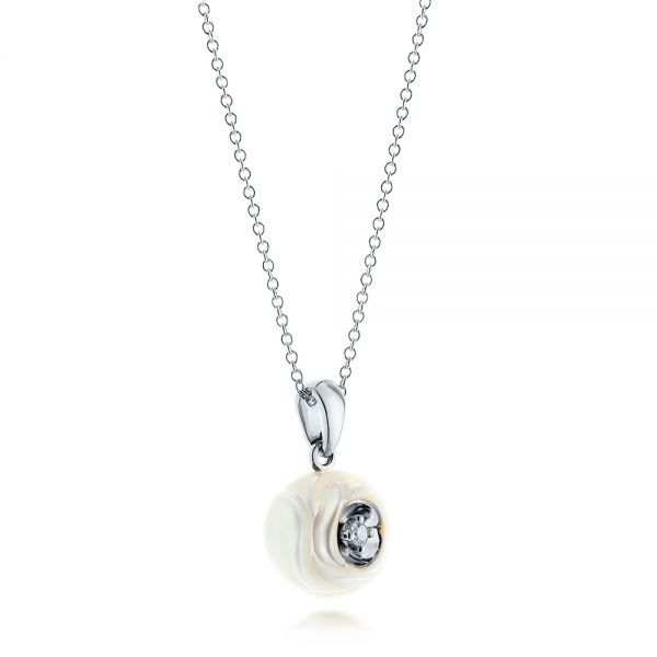 18k White Gold 18k White Gold Fresh Carved White Pearl Pendant - Flat View -  103253