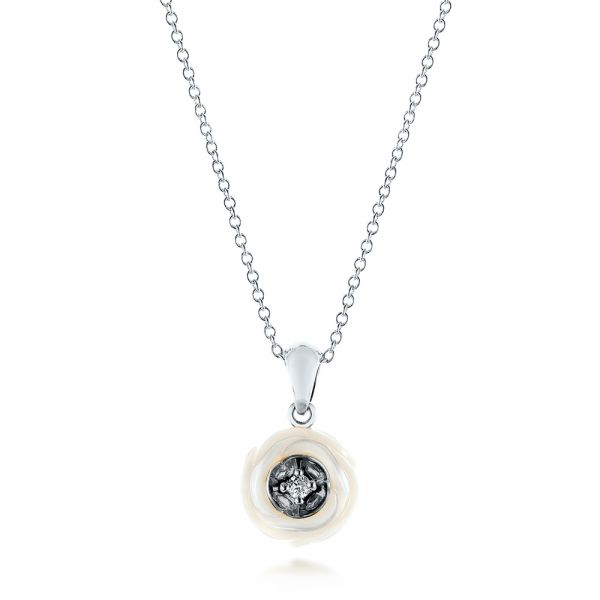  Platinum Platinum Fresh Carved White Pearl Pendant - Three-Quarter View -  103253