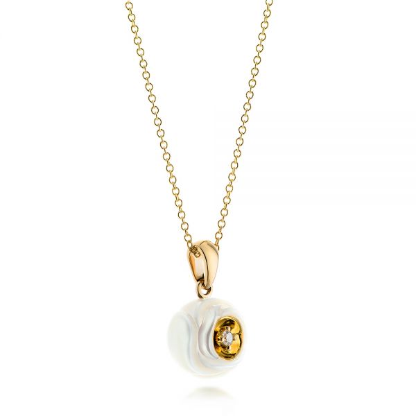 14k Yellow Gold Fresh Carved White Pearl Pendant - Flat View - 103253
