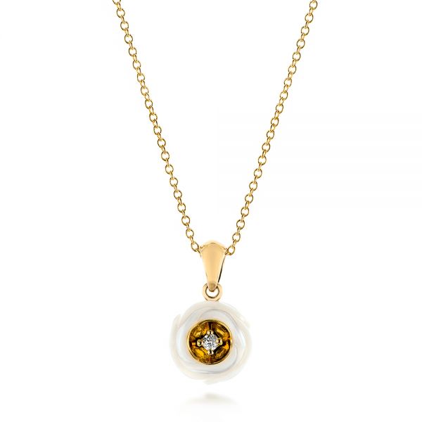 18k Yellow Gold 18k Yellow Gold Fresh Carved White Pearl Pendant - Three-Quarter View -  103253