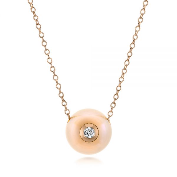 14k Rose Gold 14k Rose Gold Fresh Peach Pearl And Diamond Pendant - Three-Quarter View -  101120