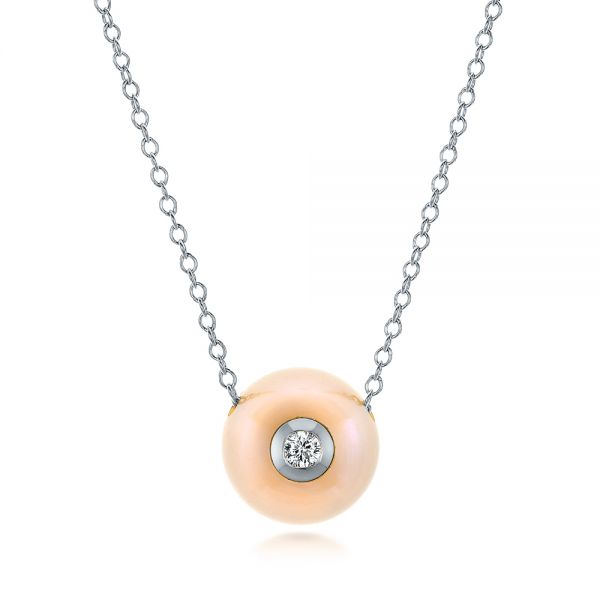  Platinum Platinum Fresh Peach Pearl And Diamond Pendant - Three-Quarter View -  101120