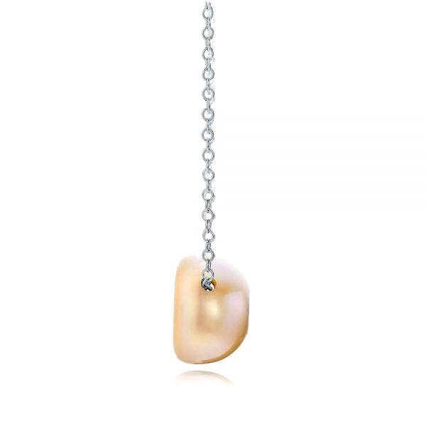 18k White Gold 18k White Gold Fresh Peach Pearl And Diamond Pendant - Side View -  101120