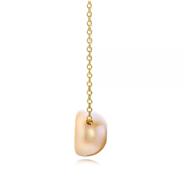 14k Yellow Gold Fresh Peach Pearl And Diamond Pendant - Side View -  101120