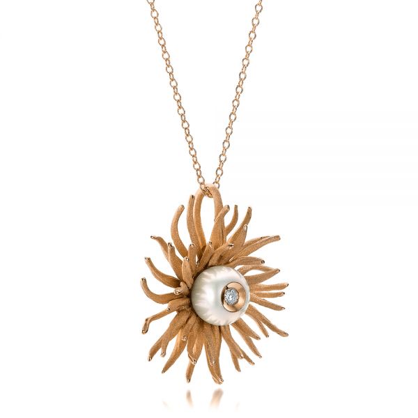 14k Rose Gold 14k Rose Gold Fresh White Pearl And Diamond Pendant - Flat View - 101119