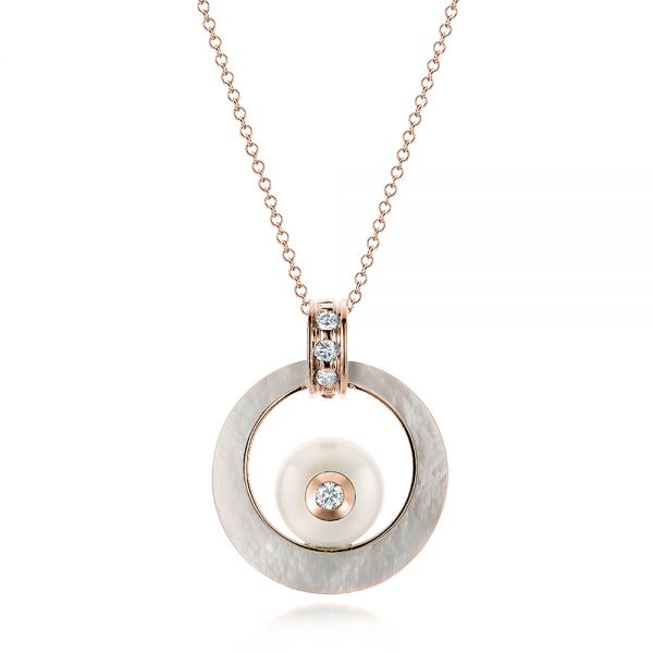 14k Rose Gold 14k Rose Gold Fresh White Pearl And Diamond Pendant - Three-Quarter View -  101118