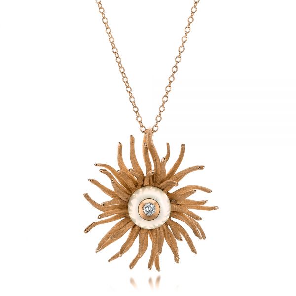 14k Rose Gold 14k Rose Gold Fresh White Pearl And Diamond Pendant - Three-Quarter View - 101119