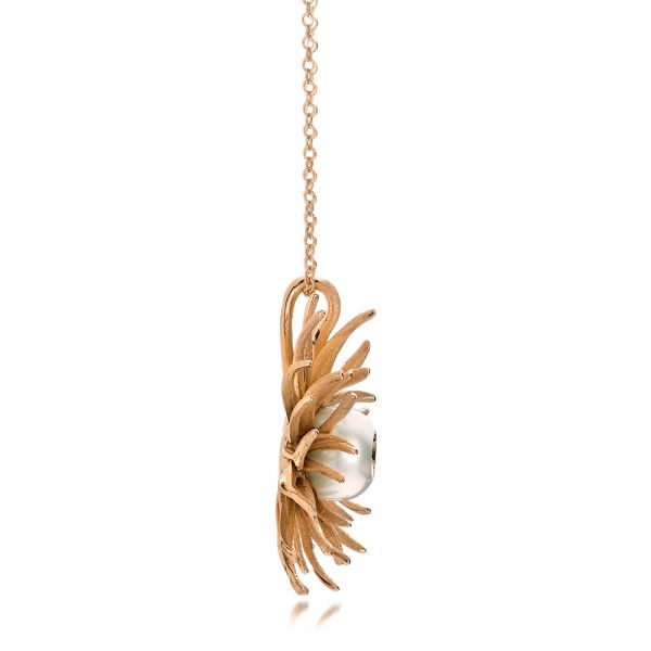 14k Rose Gold 14k Rose Gold Fresh White Pearl And Diamond Pendant - Side View - 101119