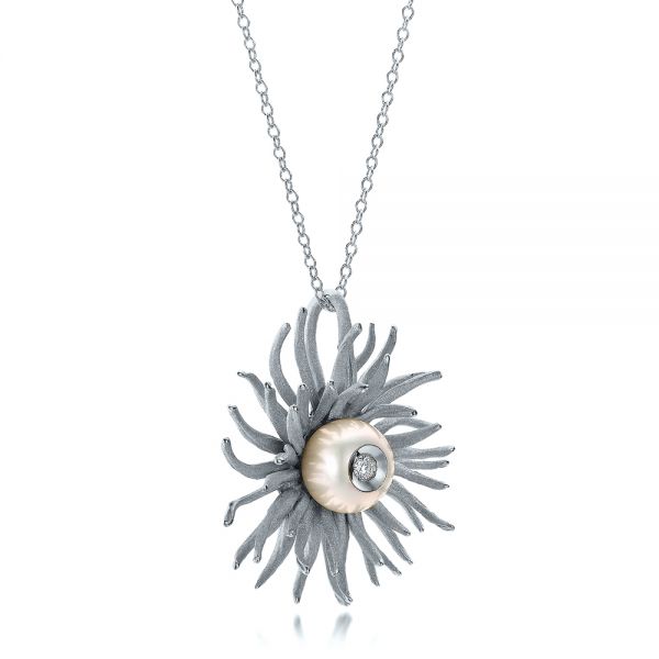Platinum Platinum Fresh White Pearl And Diamond Pendant - Flat View - 101119