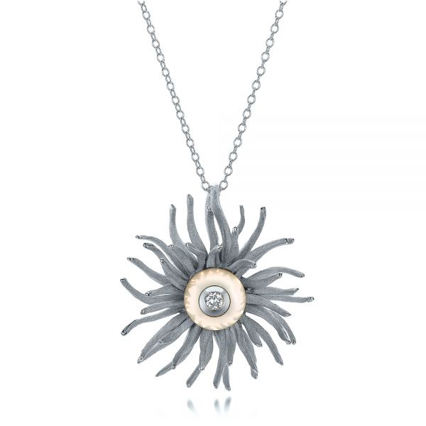 Platinum Platinum Fresh White Pearl And Diamond Pendant - Three-Quarter View - 101119