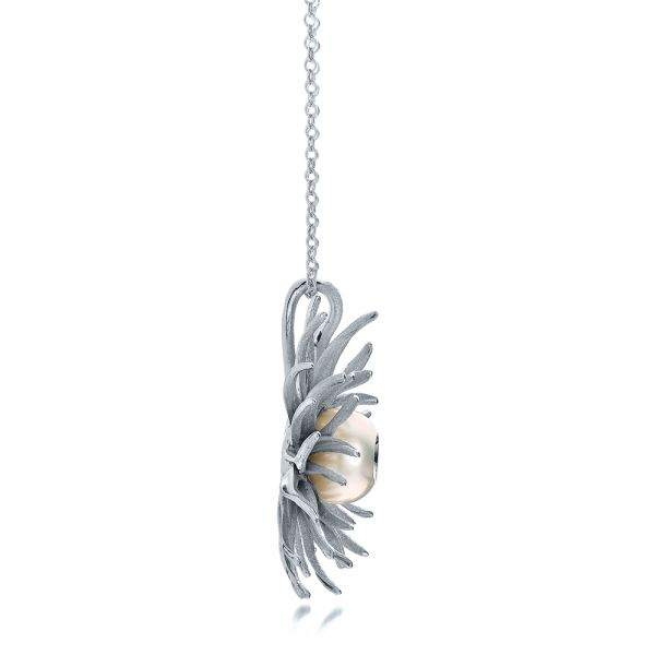 Platinum Platinum Fresh White Pearl And Diamond Pendant - Side View - 101119