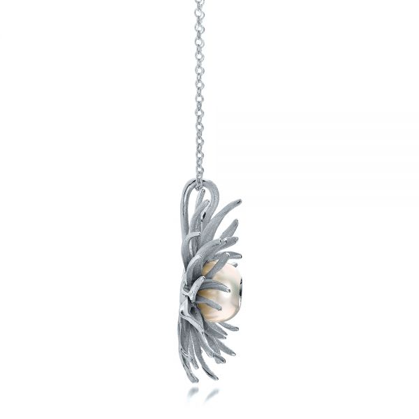  Platinum Platinum Fresh White Pearl And Diamond Pendant - Side View -  101119