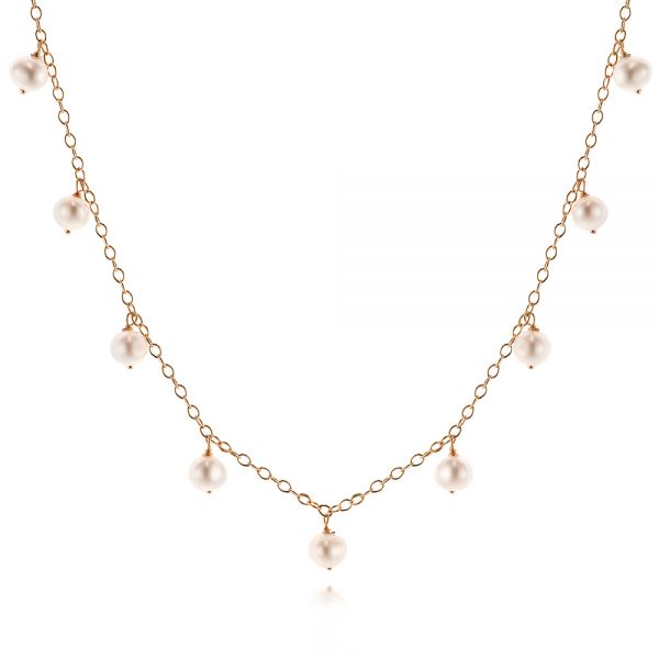 14k Rose Gold 14k Rose Gold Freshwater Cultured Pearl Necklace - Three-Quarter View -  106153 - Thumbnail