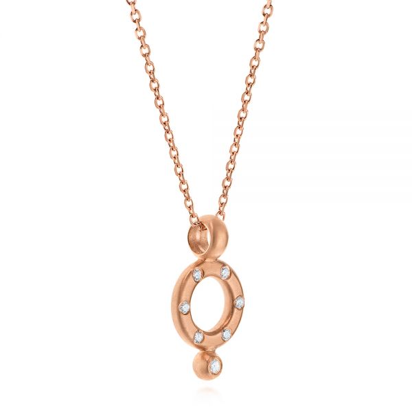 14k Rose Gold Geometric Brushed Diamond Necklace - Flat View - 105814