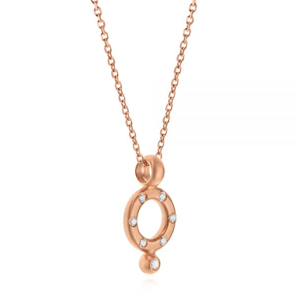 14k Rose Gold Geometric Brushed Diamond Necklace - Flat View -  105814