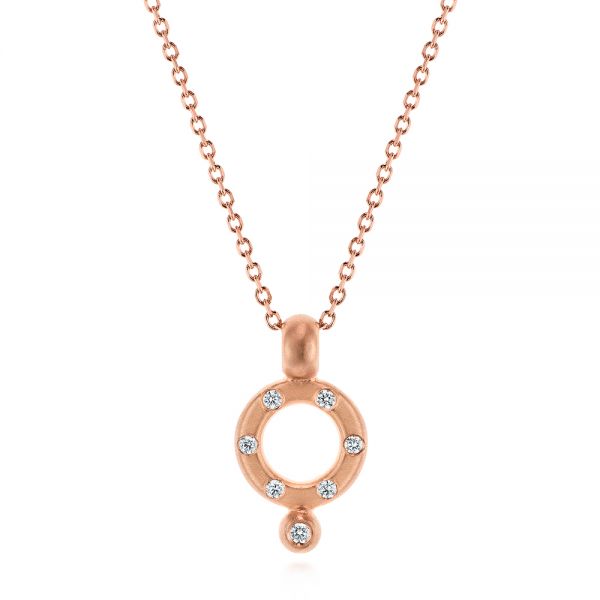 14k Rose Gold Geometric Brushed Diamond Necklace - Three-Quarter View -  105814