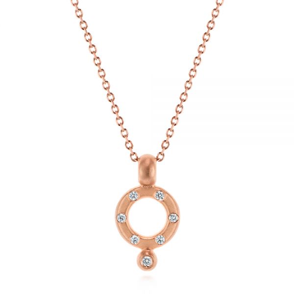 18k Rose Gold 18k Rose Gold Geometric Brushed Diamond Necklace - Three-Quarter View -  105814