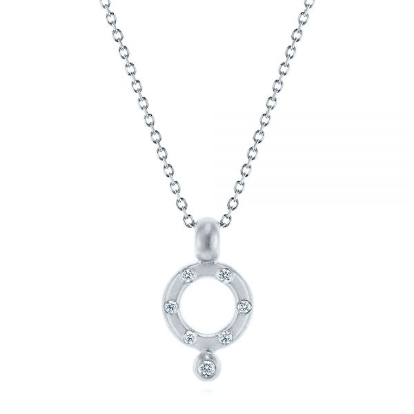 14k White Gold 14k White Gold Geometric Brushed Diamond Necklace - Three-Quarter View -  105814
