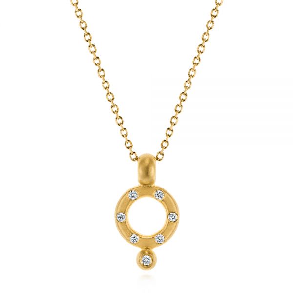 14k Yellow Gold 14k Yellow Gold Geometric Brushed Diamond Necklace - Three-Quarter View -  105814