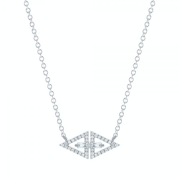 14k White Gold 14k White Gold Geometric Diamond Triangle Pendant - Three-Quarter View -  107092