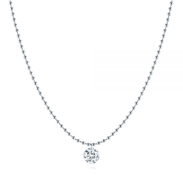 14k White Gold 14k White Gold Ball Chain Diamond Necklace - Three-Quarter View -  106693